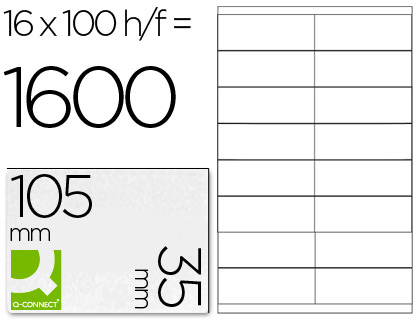 Q-CONNECT - ETIQUETA ADHESIVA TAMAÑO 105X35 MM FOTOCOPIADORA LASER -INK-JET CAJA CON 100 HOJAS DIN A4 (Ref.KF10653)