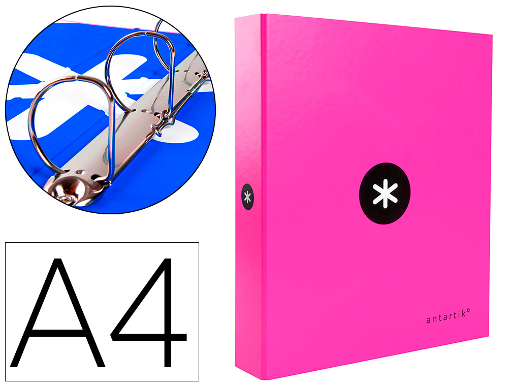 ANTARTIK - CARPETA 4 ANILLAS 40 MM MIXTAS LIDERPAPEL A4 FORRADA COLOR ROSA (Ref.KA26)