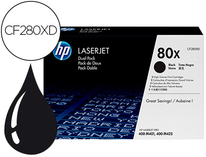 HP ( HEWLETT PACKARD ) - Toner Laser ORIGINALES 80X Negro Pack 2 (Ref.CF280XD)