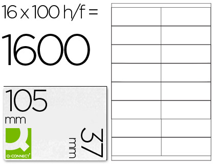 Q-CONNECT - ETIQUETA ADHESIVA TAMAÑO 105X37 MM FOTOCOPIADORA LASER INK-JET CAJA CON 100 HOJAS DIN A4 (Ref.KF10654)