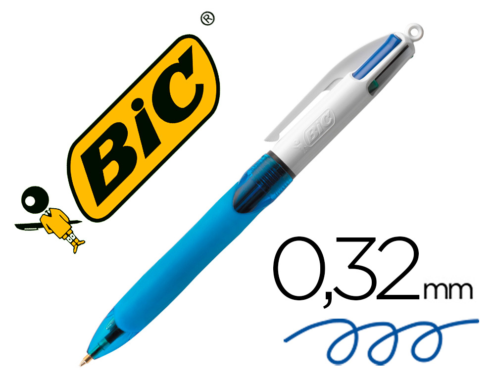BIC - Boligrafo retractil 4Colours Grip 4 colores trazo medio 0,3mm Punta retractil (Ref.887136)