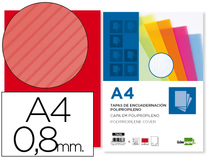 LIDERPAPEL - TAPA ENCUADERNACION POLIPROPILENO ONDULADO A4 0.8 MM ROJO PAQUETE DE 50 UNIDADES (Ref.TA08)