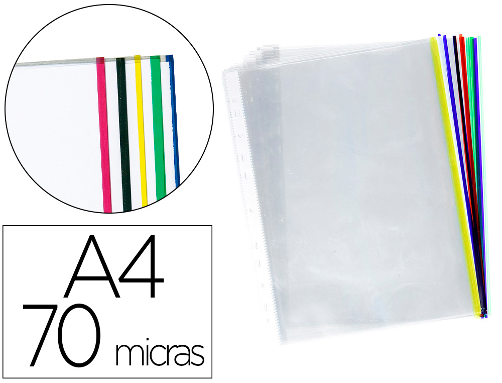 Q-CONNECT - FUNDA MULTITALADRO DIN A4 70 MC CRISTAL CON BORDE COLORES SURTIDOS BOLSA DE 25 (Ref.KF18061)