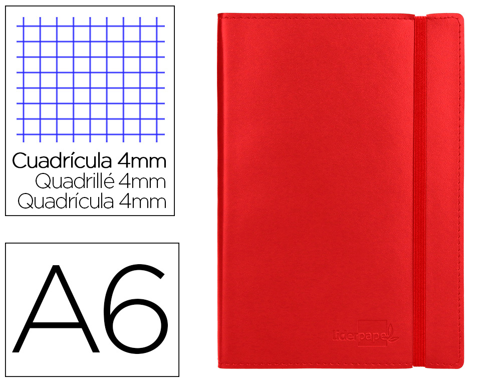 LIDERPAPEL - LIBRETA SIMIL PIEL A6 120 HOJAS 70G/M2 CUADRO 4MM SIN MARGEN ROJO (Ref.LD03)