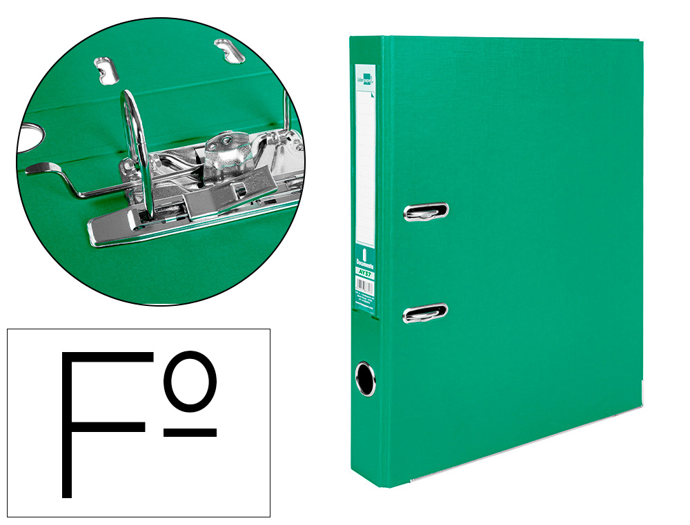 LIDERPAPEL - ARCHIVADOR DE PALANCA FOLIO DOCUMENTA FORRADO PVC CON RADO LOMO 52 MM VERDE COMPRESOR METALICO (Ref.AY37)