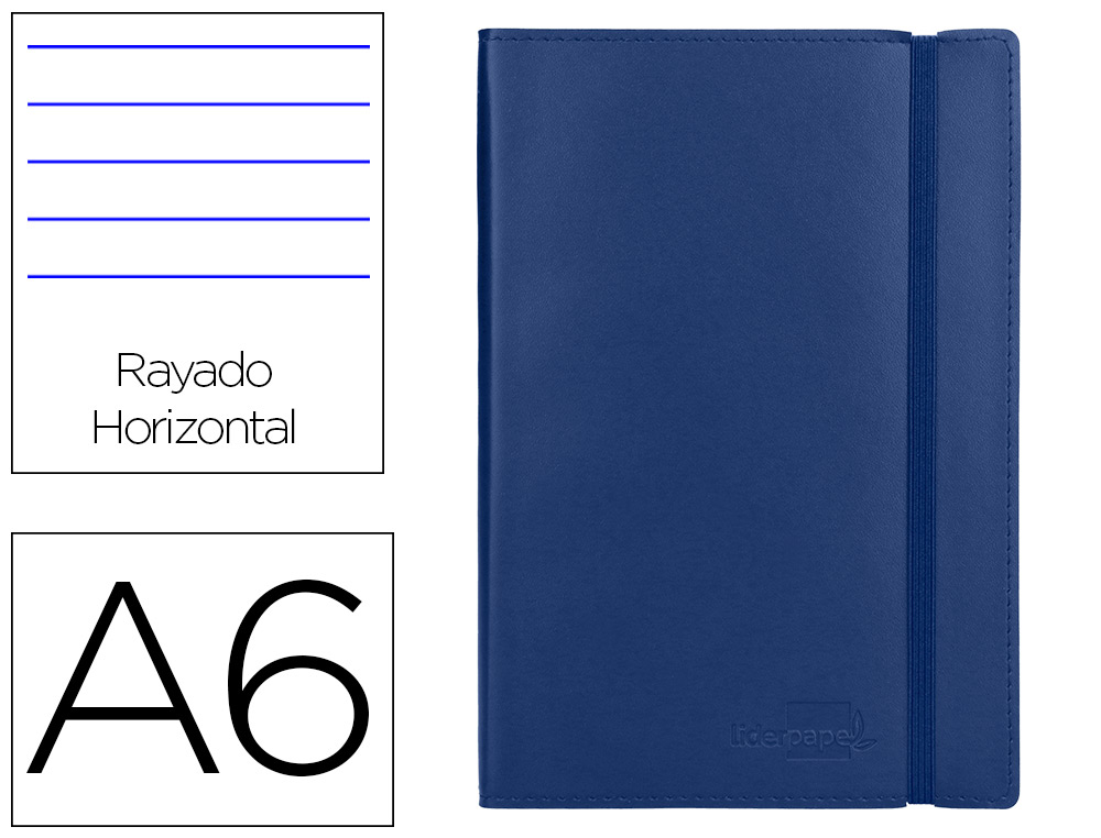 LIDERPAPEL - LIBRETA SIMIL PIEL A6 120 HOJAS 70G/M2 HORIZONTAL SIN MARGEN AZUL (Ref.LD05)