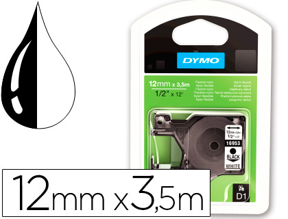 DYMO - Cintas Rotulación 12mm x3,5 m Negro/Blanco Tecnología de transferencia térmica (Ref.S0718040)