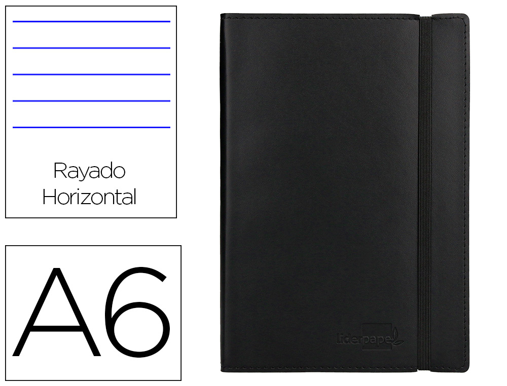 LIDERPAPEL - LIBRETA SIMIL PIEL A6 120 HOJAS 70G/M2 HORIZONTAL SIN MARGEN NEGRO (Ref.LD06)