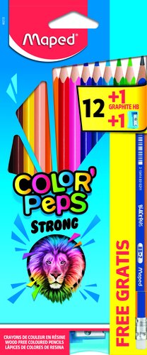 MAPED - LAPICES de COLORES COLOR"PEPS STRONG estuche de 12 (regalo lapiz de grafito y afila) (Ref.862723)