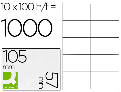 Q-CONNECT - ETIQUETA ADHESIVA TAMAÑO 105X57 MM FOTOCOPIADORA LASER INK-JET CAJA CON 100 HOJAS DIN A4 (Ref.KF10658)