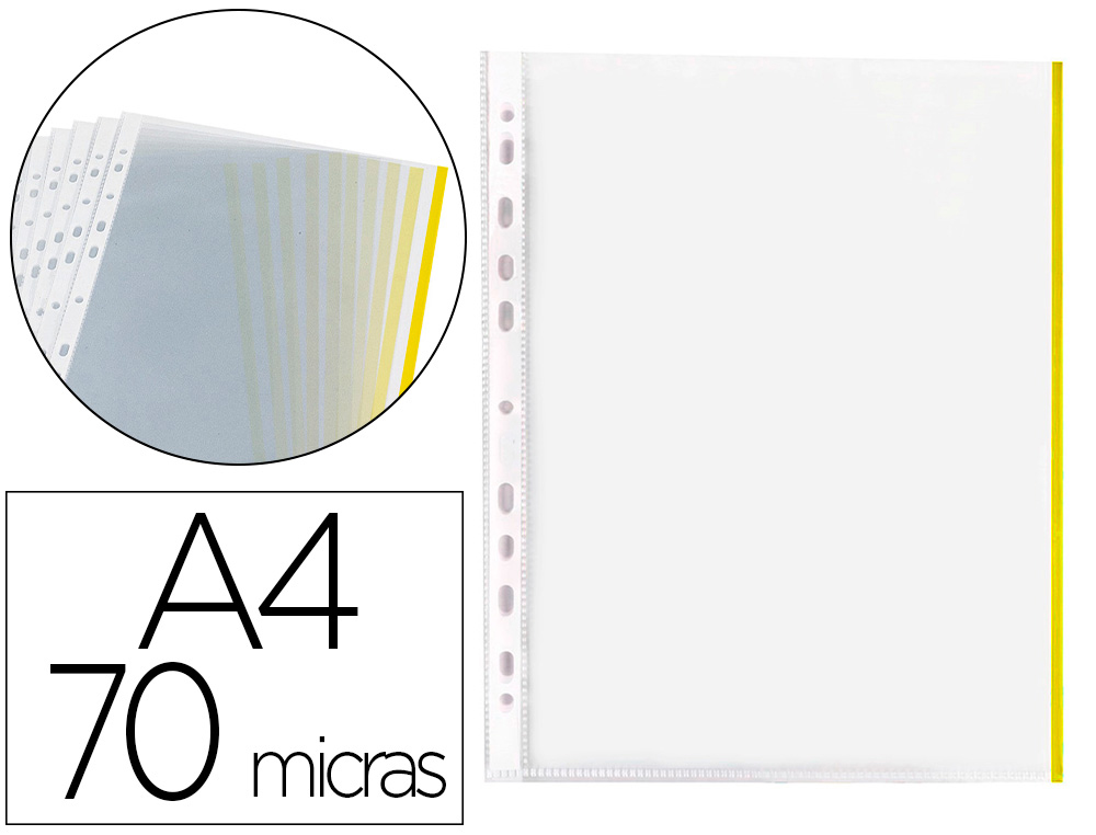 Q-CONNECT - FUNDA MULTITALADRO DIN A4 70 MC PP CRISTAL CON BORDE AMARILLO BOLSA DE 10 UDS (Ref.KF18053)