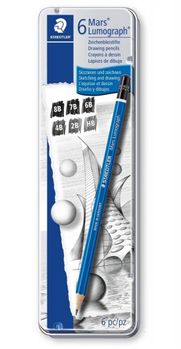 STAEDTLER - LAPICES DE GRAFITO STRAEDTLER MARS LUMOGRAPH 100 CAJA METALICA DE 6 LAPICES 8B-7B-6B-4B-2B-HB (Ref.100 G6)