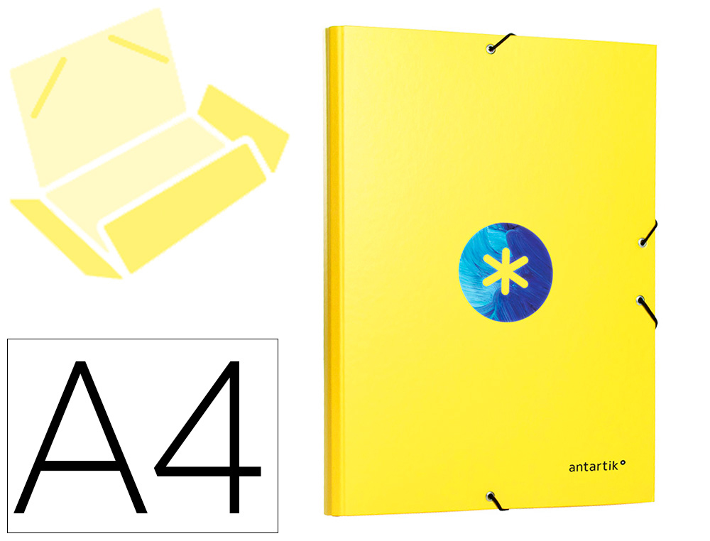 ANTARTIK - Carpeta liderpapel gomas A4 3 solapas carton forrado trending color amarillo (Ref. KT45)