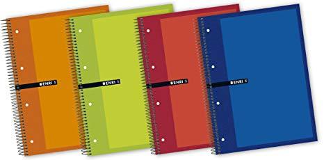 ENRI - Cuaderno espiral 5ud 160h A4+ Cuadricula 5x5 Surtido (Ref.100430093)