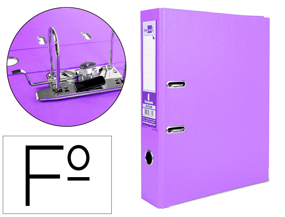 LIDERPAPEL - ARCHIVADOR DE PALANCA FOLIO DOCUMENTA FORRADO PVC CON RADO LOMO 75 MM LILA COMPRESOR METALICO (Ref.AY26)
