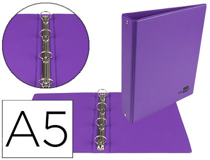 LIDERPAPEL - CARPETA DE 4 ANILLAS 25 MM REDONDAS A5 Cartón FORRADO PVC VIOLETA (Ref.KA16)