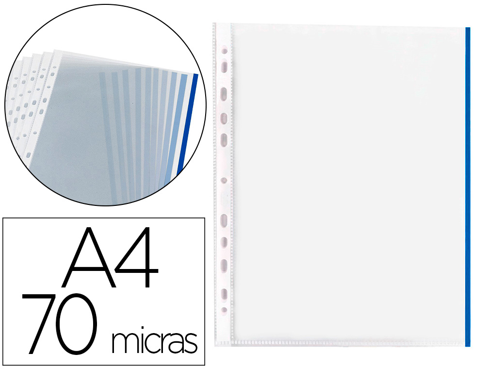 Q-CONNECT - FUNDA MULTITALADRO DIN A4 70 MC PP CRISTAL CON BORDE AZUL BOLSA DE 10 UDS (Ref.KF18054)