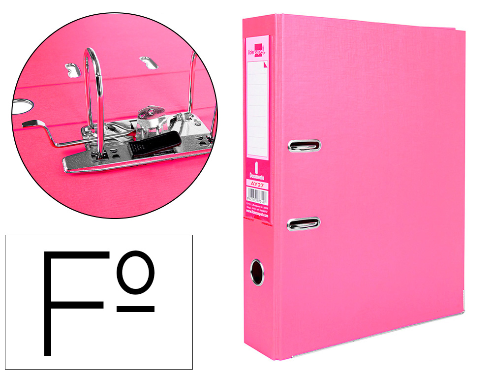 LIDERPAPEL - ARCHIVADOR DE PALANCA FOLIO DOCUMENTA FORRADO PVC CON RADO LOMO 75 MM ROSA COMPRESOR METALICO (Ref.AY27)