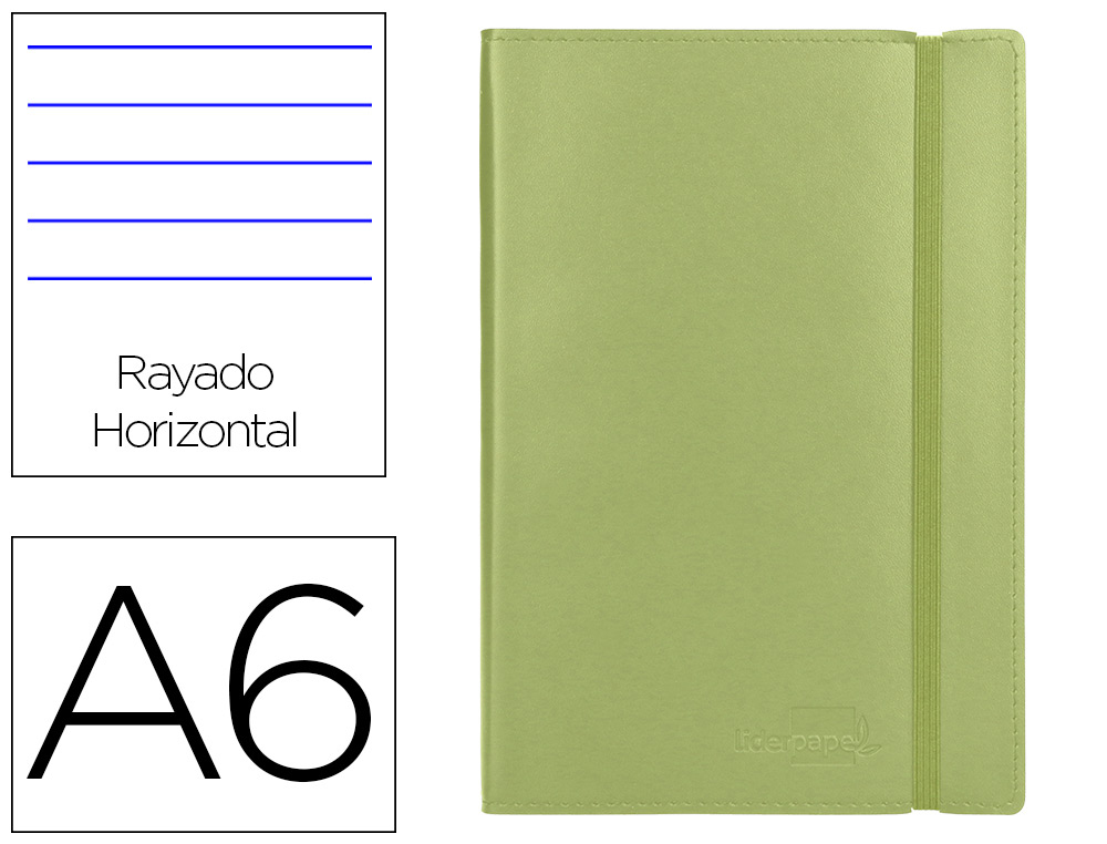 LIDERPAPEL - LIBRETA SIMIL PIEL A6 120 HOJAS 70G/M2 HORIZONTAL SIN MARGEN VERDE (Ref.LD08)