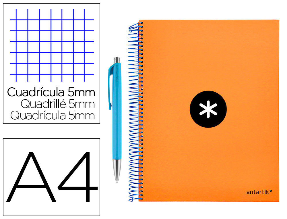 ANTARTIK - Cuaderno espiral liderpapel A4 micro tapa forrada 120 h 100g cuadro 5 mm color naranja promo caran d ache (Ref. BA65)