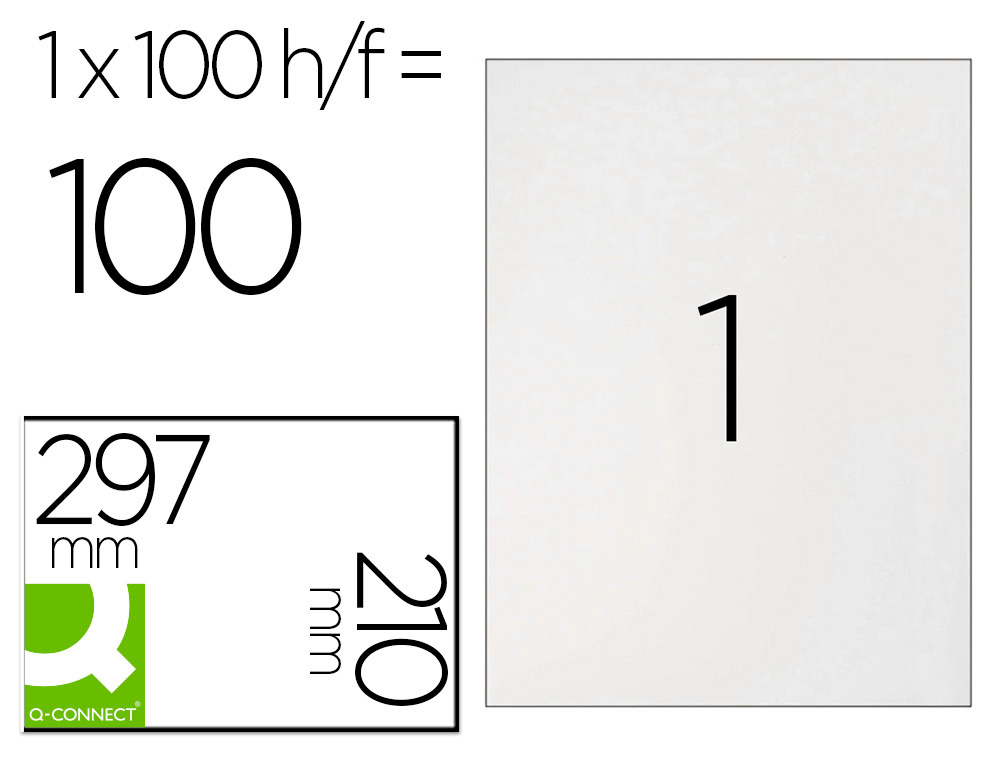 Q-CONNECT - ETIQUETA ADHESIVA TAMAÑO 210X297 MM FOTOCOPIADORA LASER INK-JET CAJA CON 100 HOJAS DIN A4 (Ref.KF10664)