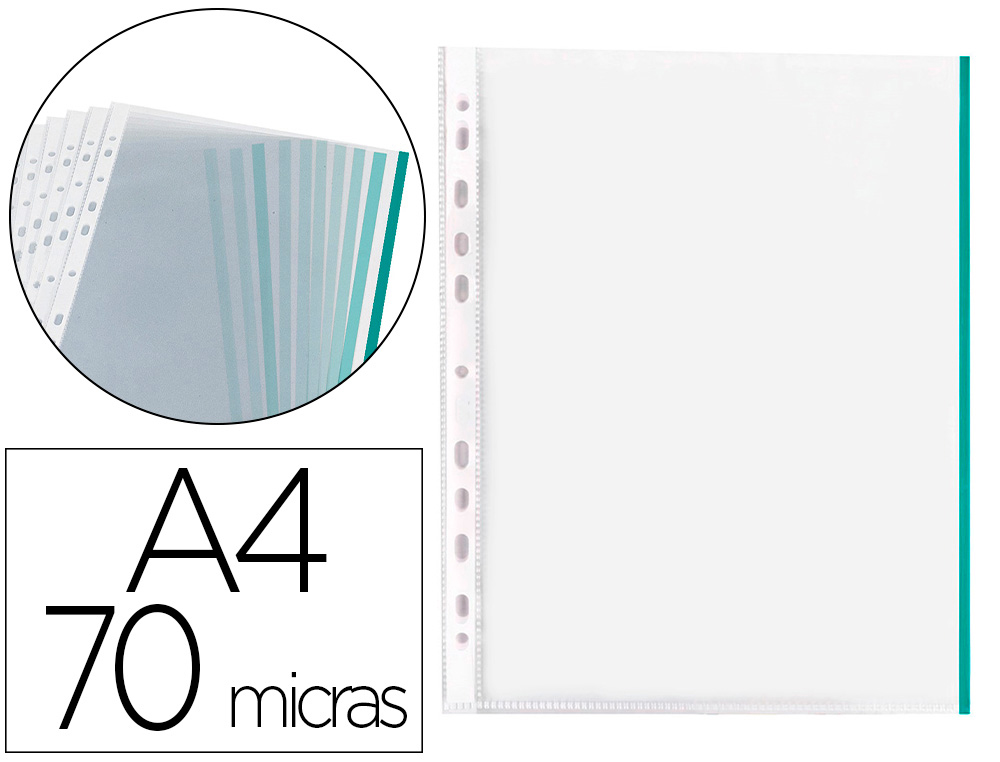 Q-CONNECT - FUNDA MULTITALADRO DIN A4 70 MC PP CRISTAL CON BORDE VERDE BOLSA DE 10 UDS (Ref.KF18052)