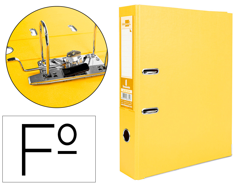 LIDERPAPEL - ARCHIVADOR DE PALANCA FOLIO DOCUMENTA FORRADO PVC CON RADO LOMO 75MM AMARILLO COMPRESOR METALICO (Ref.AZ29)