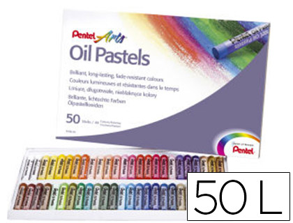 PENTEL - Pasteles de aceite Caja 50 Ud Colores brillantes muy surtidos (Ref.PHN-50)