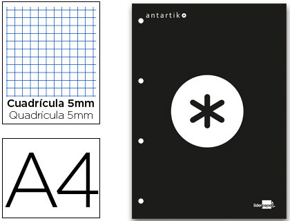 ANTARTIK - BLOC ENCOLADO LIDERPAPEL CUADRO 5 MM A4 NATURAL 80h 100 GR COLOR NEGRO (Ref.BR15)