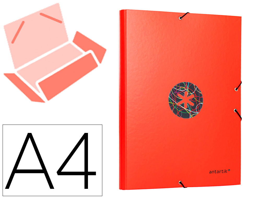 ANTARTIK - Carpeta liderpapel gomas A4 3 solapas carton forrado trending color rojo (Ref. KT43)