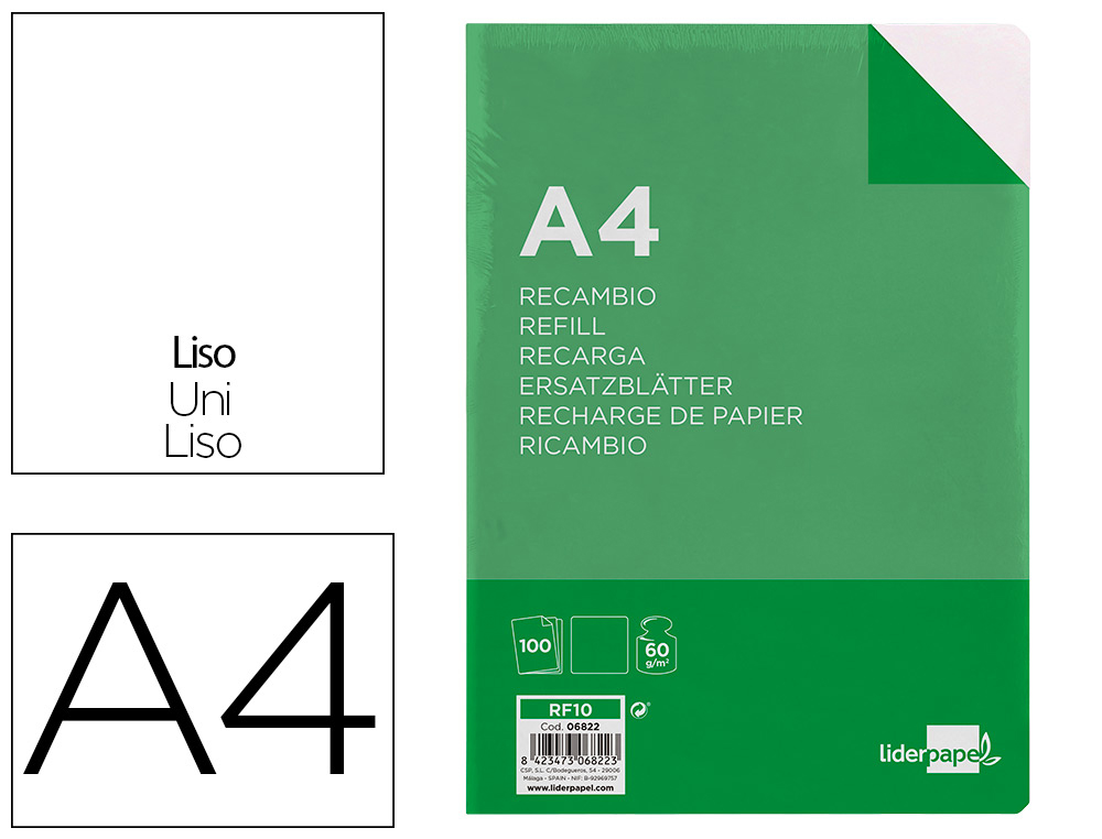 LIDERPAPEL - RECAMBIO FOLIO 100 H 4TF-10 LISO 4 TALADROS (Ref.RF10)
