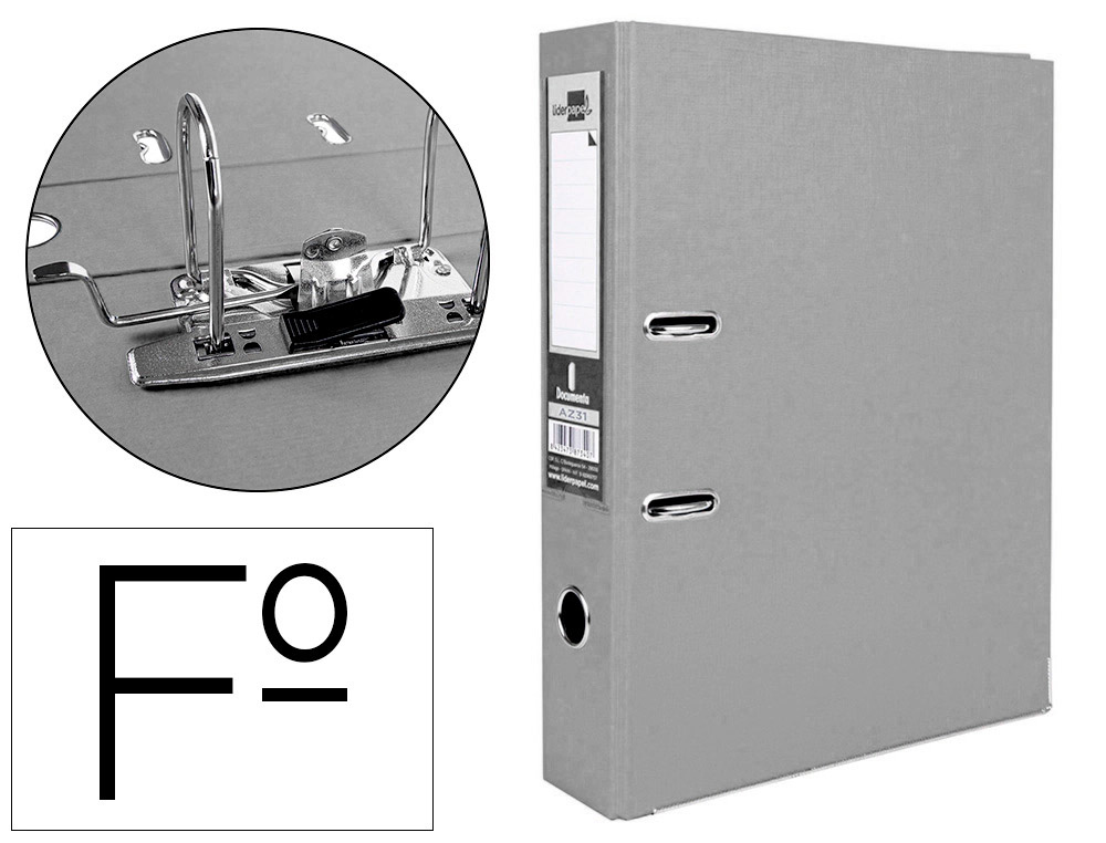 LIDERPAPEL - ARCHIVADOR DE PALANCA FOLIO DOCUMENTA FORRADO PVC CON RADO LOMO 75MM GRIS COMPRESOR METALICO (Ref.AZ31)