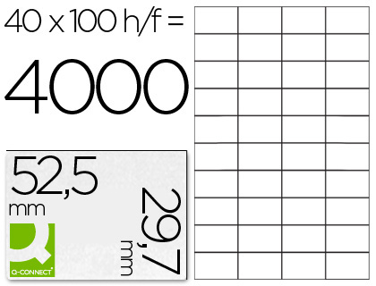 Q-CONNECT - ETIQUETA ADHESIVA -TAMAÑO 52,5X29,7 MM -FOTOCOPIADORA -LASER -INK-JET-CAJA CON 100 HOJAS DIN A4 (Ref.KF00574)