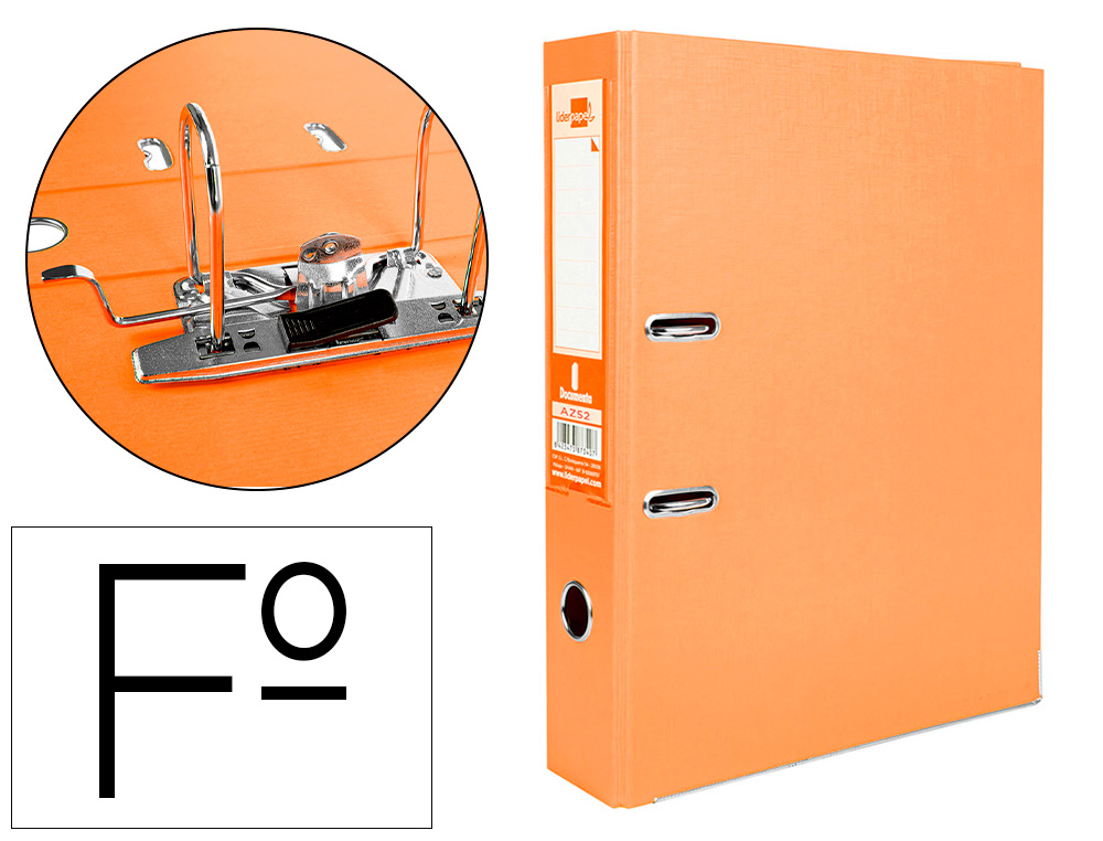 LIDERPAPEL - ARCHIVADOR DE PALANCA FOLIO DOCUMENTA FORRADO PVC CON RADO LOMO 75MM NARANJA CON COMPRESOR (Ref.AZ52)