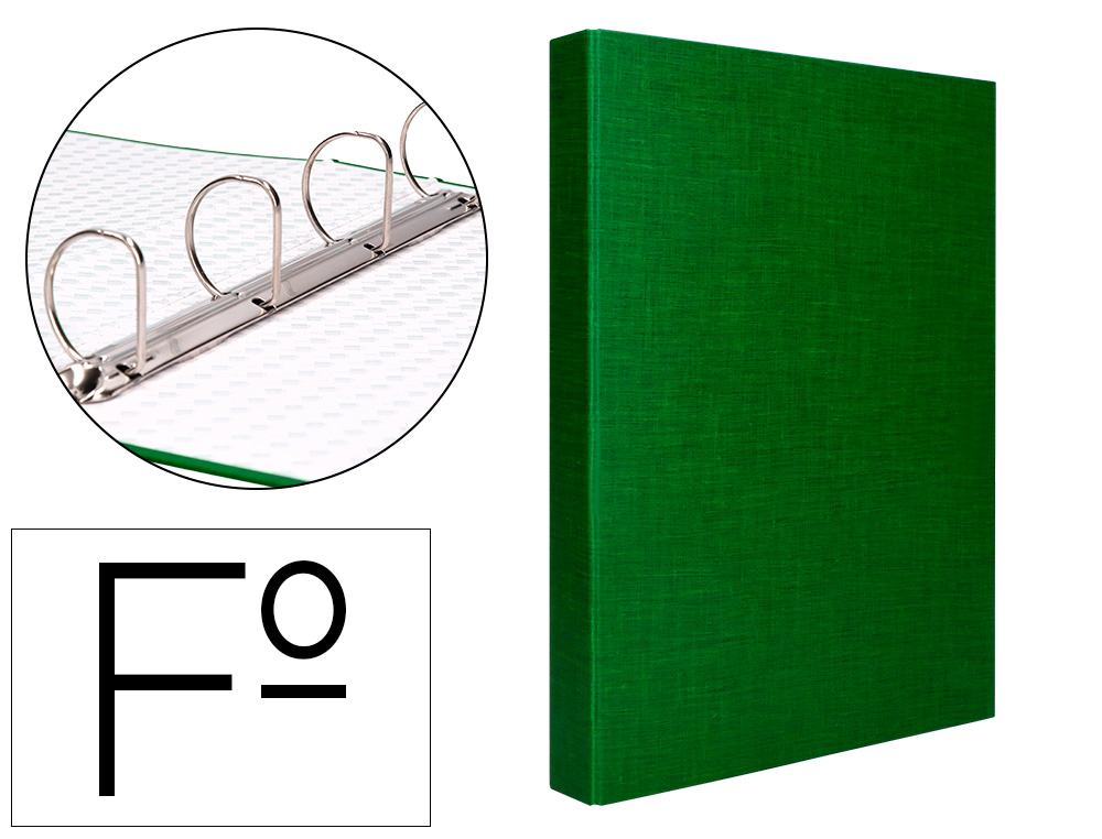 LIDERPAPEL - CARPETA DE 4 ANILLAS 40MM MIXTAS FOLIO Cartón FORRADO PAPER COAT VERDE (Ref.CH14)