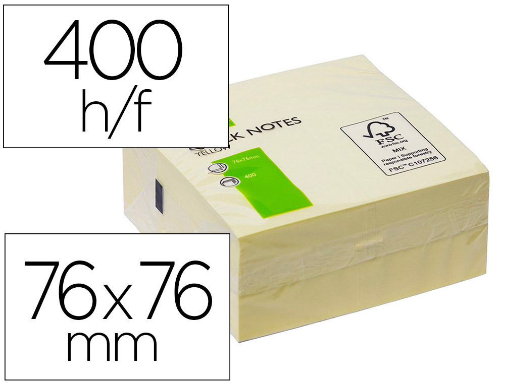 Q-CONNECT - BLOC DE NOTAS ADHESIVAS QUITA Y PON 75X75 MM AMARILLO CON 400 HOJAS (Ref.KF01346)