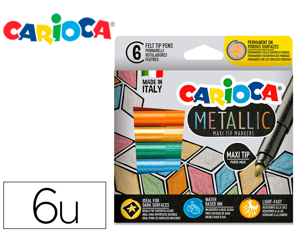 CARIOCA - Rotulador metallic punta maxi 6 mm caja de 6 colores surtidos (Ref. 43161)