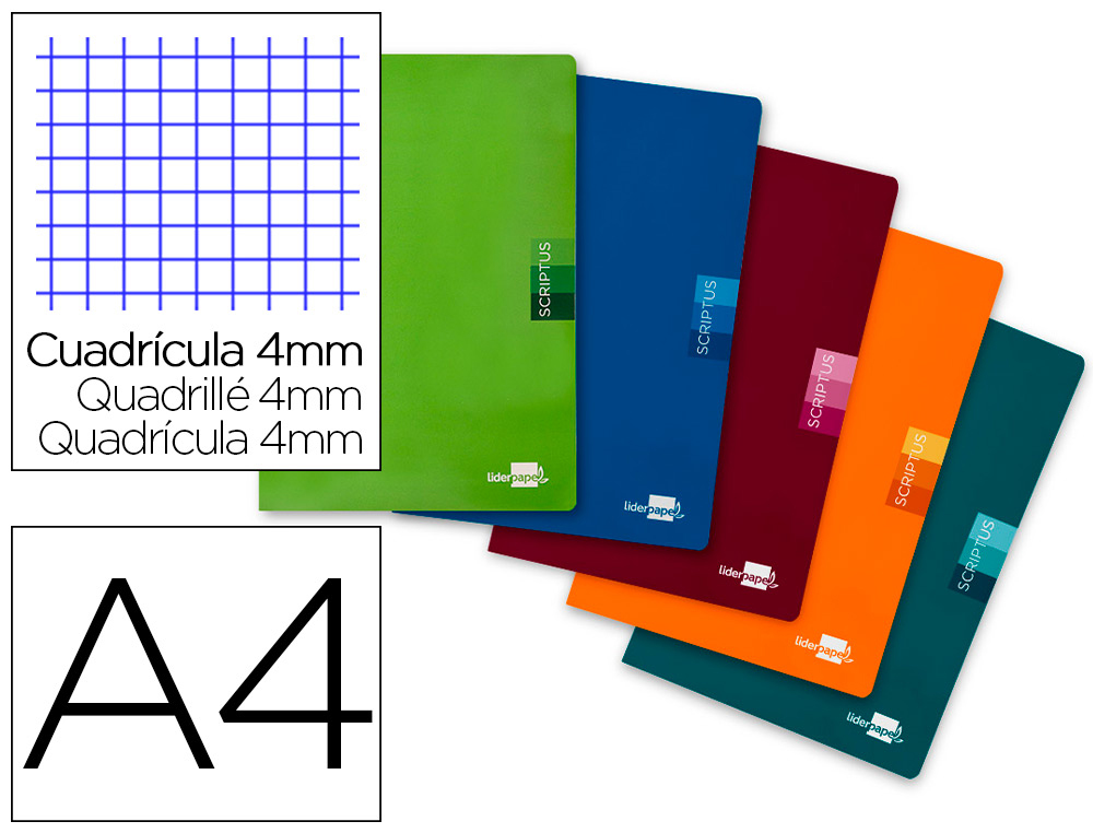 LIDERPAPEL - LIBRETA SCRIPTUS A4 48 HOJAS 90G/M2 CUADRO 4MM CON MARGEN (Ref.LA06)