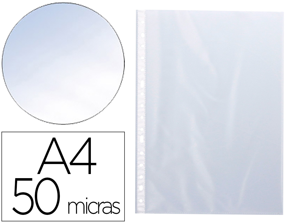Q-CONNECT - FUNDA MULTITALADRO DIN A4 50 MC CRISTAL BOLSA DE 10 UNIDADES (Ref.KF16907)