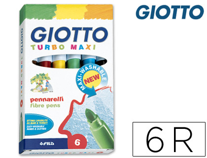 GIOTTO - ROTULADOR TURBO-MAXI CAJA DE 6 COLORES LAVABLES CON PUNTA BLOQUEADA (Ref.453000)