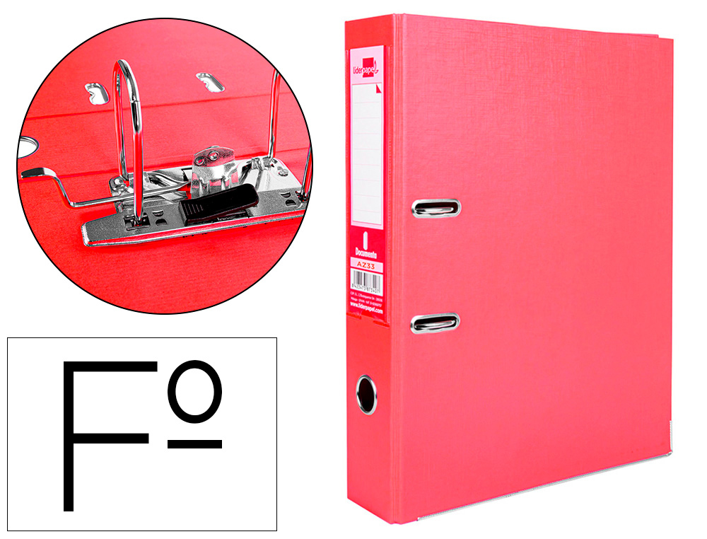LIDERPAPEL - ARCHIVADOR DE PALANCA FOLIO DOCUMENTA FORRADO PVC CON RADO LOMO 75MM ROJO COMPRESOR METALICO (Ref.AZ33)