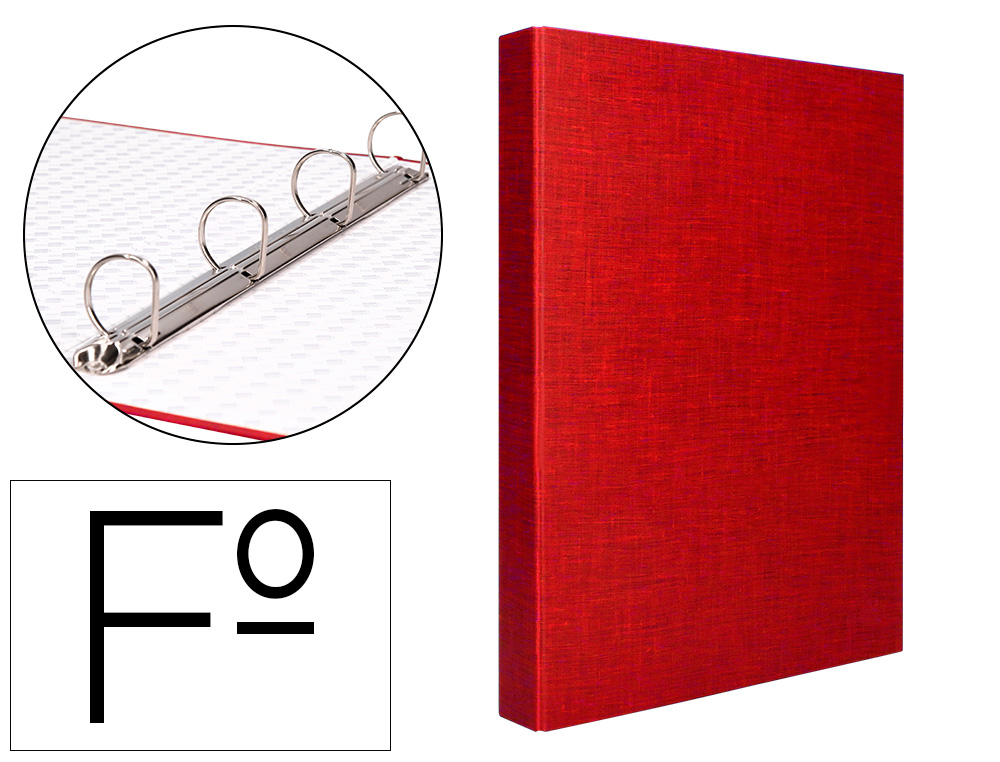 LIDERPAPEL - CARPETA DE 4 ANILLAS 25MM MIXTAS FOLIO Cartón FORRADO PAPER COAT ROJA (Ref.CA21)