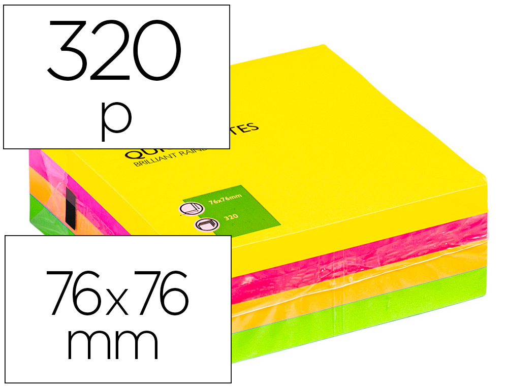 Q-CONNECT - BLOC DE NOTAS ADHESIVAS QUITA Y PON 75X75 MM FLUORESCENTE CON 320 HOJAS (Ref.KF01348)