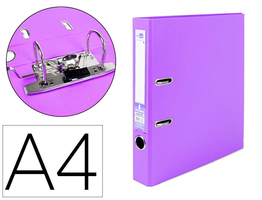 LIDERPAPEL - ARCHIVADOR DE PALANCA A4 DOCUMENTA FORRADO PVC CON RADO LOMO 52 MM LILA COMPRESOR METALICO (Ref.AZ79)