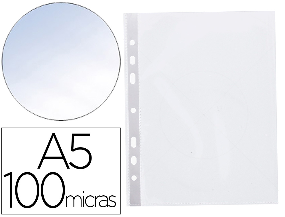 Q-CONNECT - FUNDA MULTITALADRO DIN A5 100 MC CRISTAL 6 TALADROS BOLSA DE 10 (Ref.KF15571)