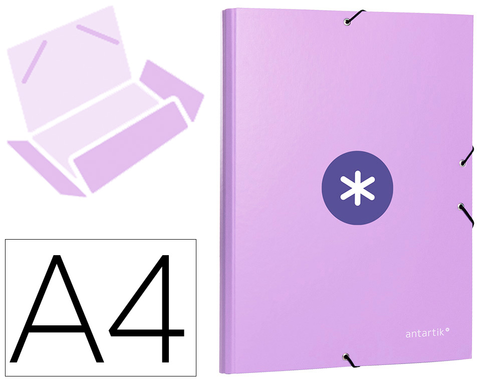 ANTARTIK - Carpeta liderpapel gomas A4 3 solapas carton forrado color lavanda (Ref. AW67)