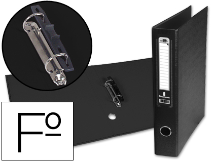 LIDERPAPEL - CARPETA DE 2 ANILLAS 40MM MIXT AS FOLIO FORRADO PAPERCOAT CON OLLAO Y TARJETERO COMPRESOR PLASTICO NEGRO (Ref.AY09)