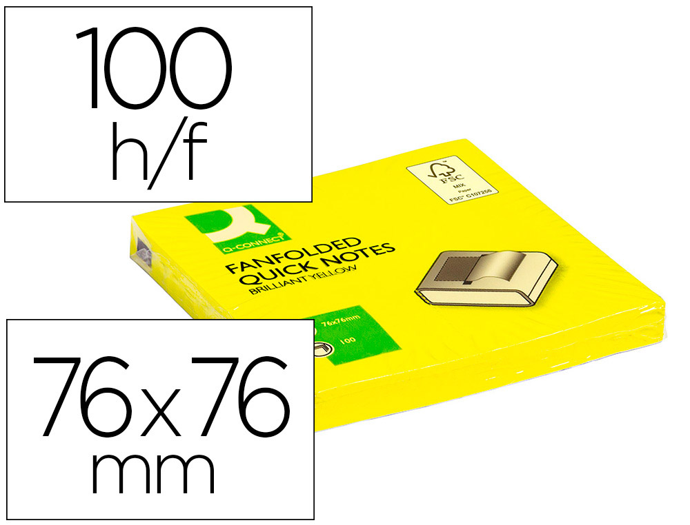 Q-CONNECT - BLOC DE NOTAS ADHESIVAS QUITA Y PON 75X75 MM AMARILLO NEON ZIG-ZAG (Ref.KF16575)