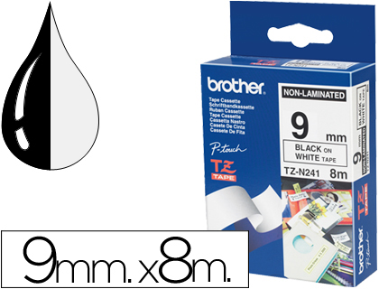 BROTHER - CINTA NEGRO SOBRE BLANCO 9 MM NO LAMINADA (Ref.TZEN231)