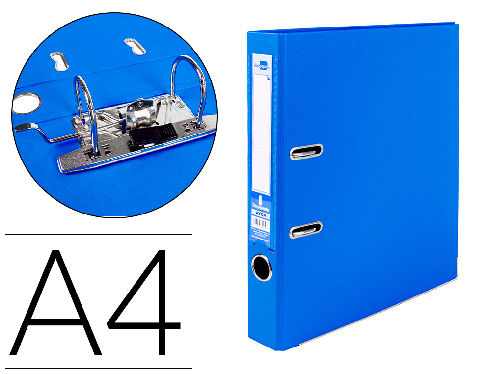 LIDERPAPEL - ARCHIVADOR DE PALANCA A4 DOCUMENTA FORRADO PVC CON RADO LOMO 52MM AZUL COMPRESOR METALICO (Ref.AY04)